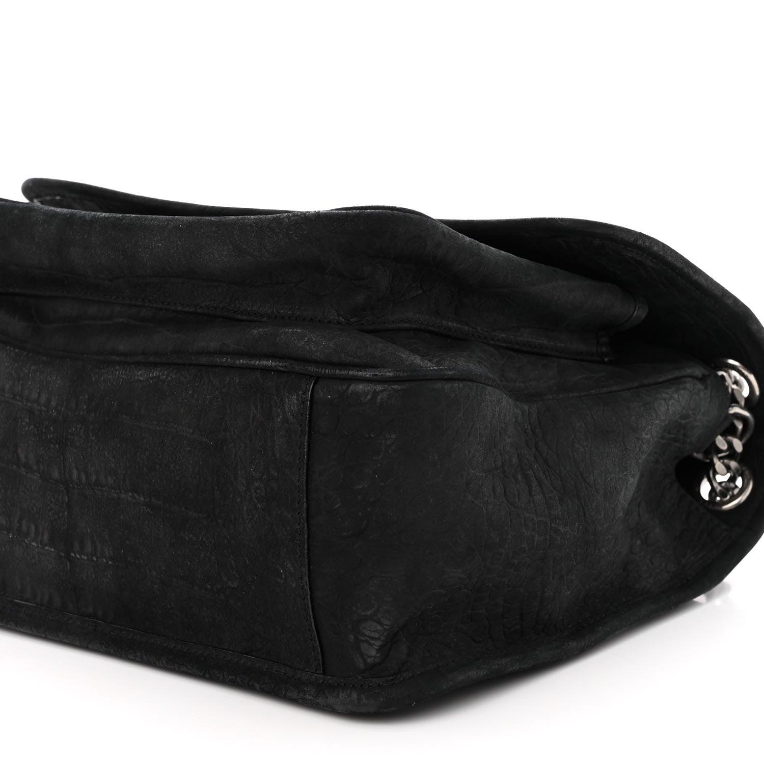 Saint Laurent Nubuck Crocodile Embossed Monogram Medium Niki Chain Satchel Black 9 of 10