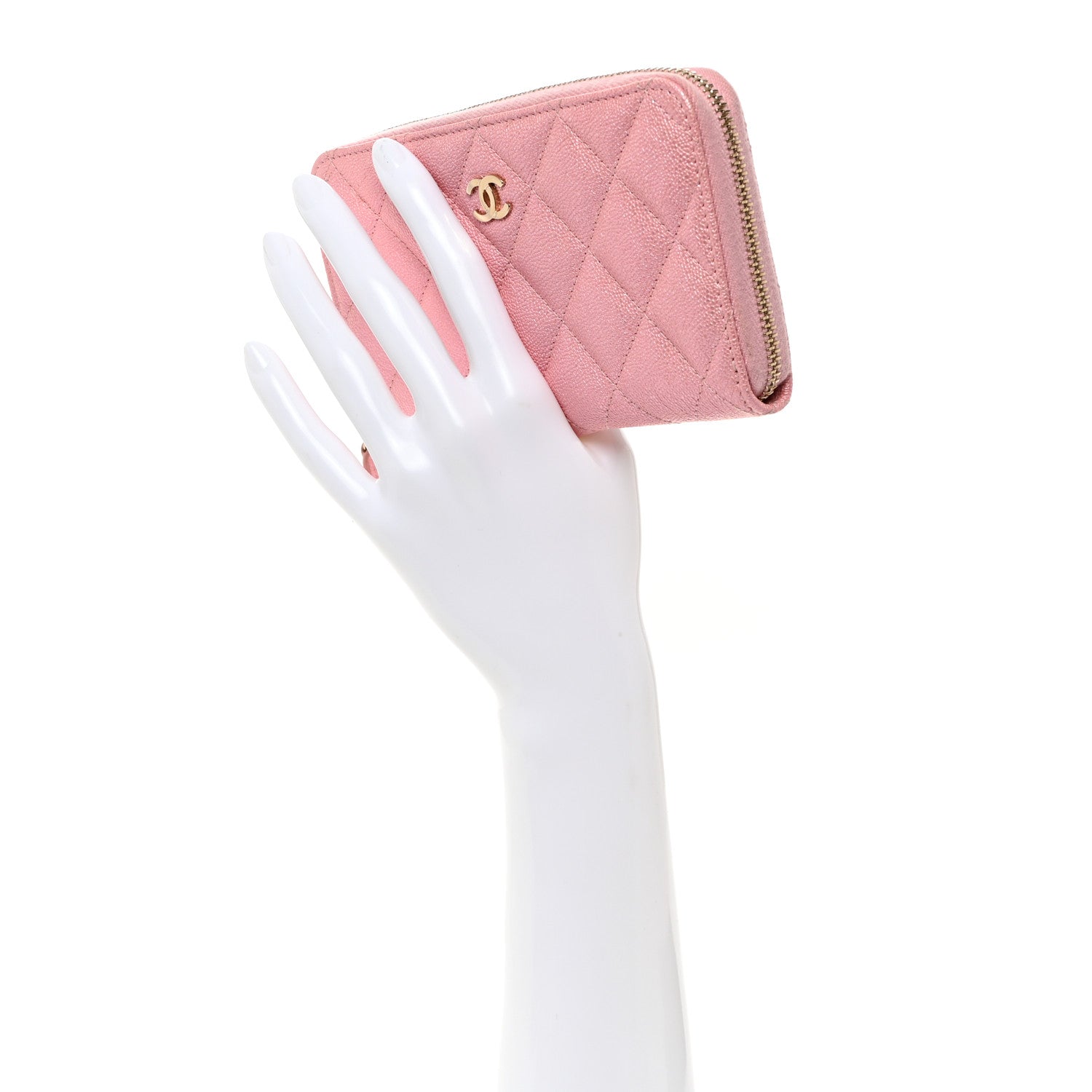 Chanel Iridescent Caviar Quilted Medium Zip Around Wallet Pink 2 of 10