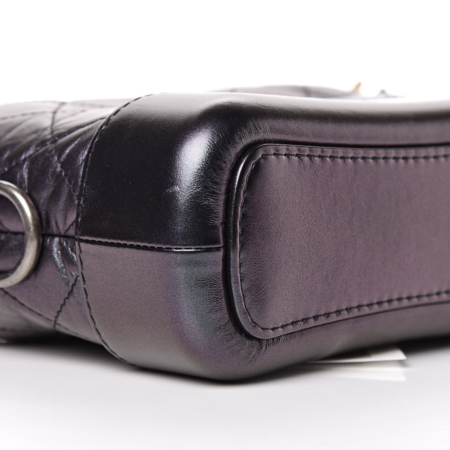 Iridescent Aged Calfskin Quilted Small Gabrielle Hobo Black
