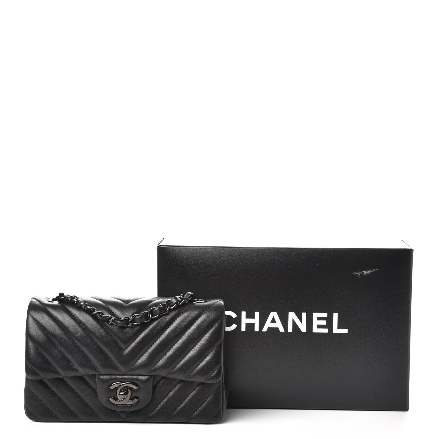 Lambskin Chevron Quilted Mini Rectangular Flap So Black