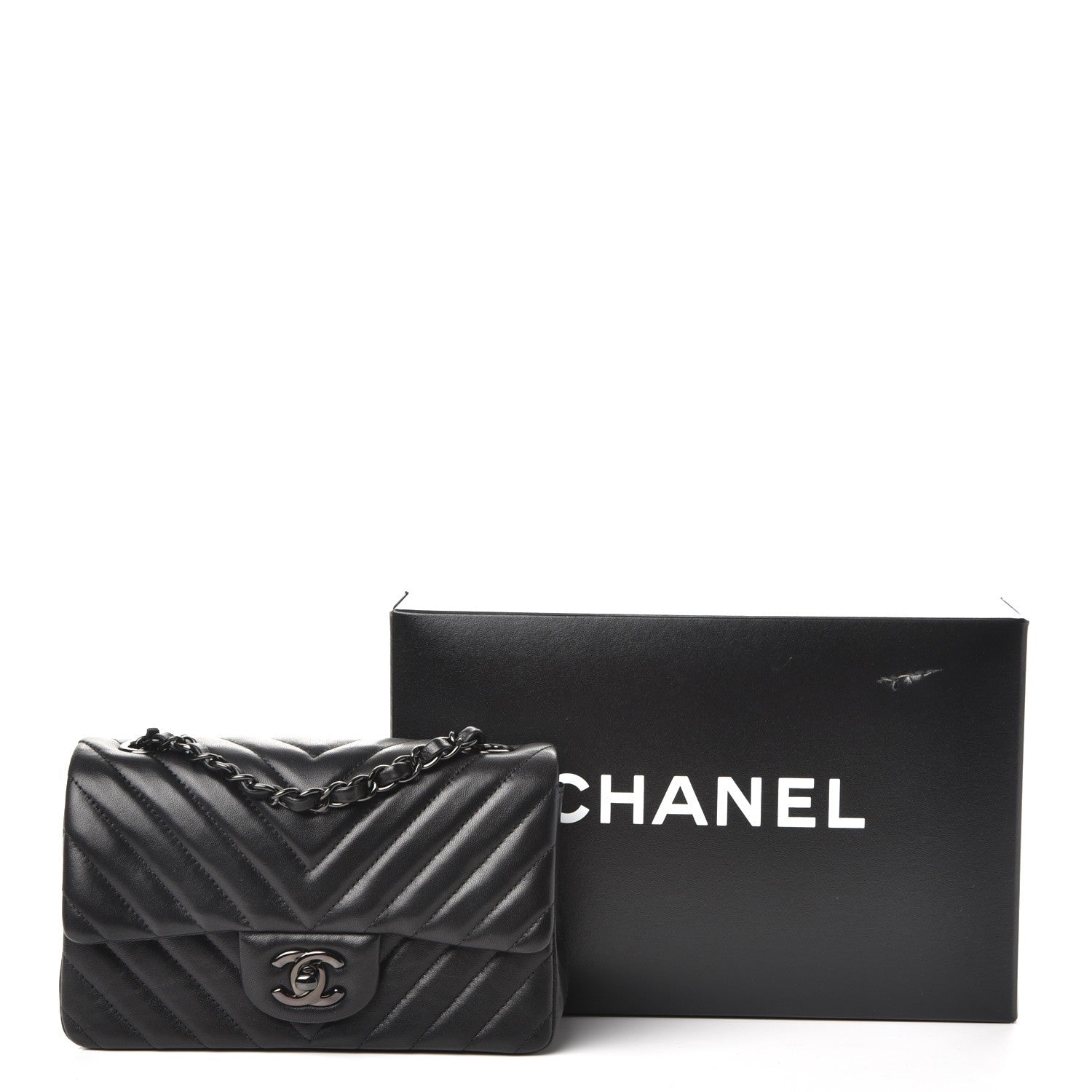 Chanel Lambskin Chevron Quilted Mini Rectangular Flap So Black 8 of 8