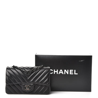 Chanel Lambskin Chevron Quilted Mini Rectangular Flap So Black 8 of 8