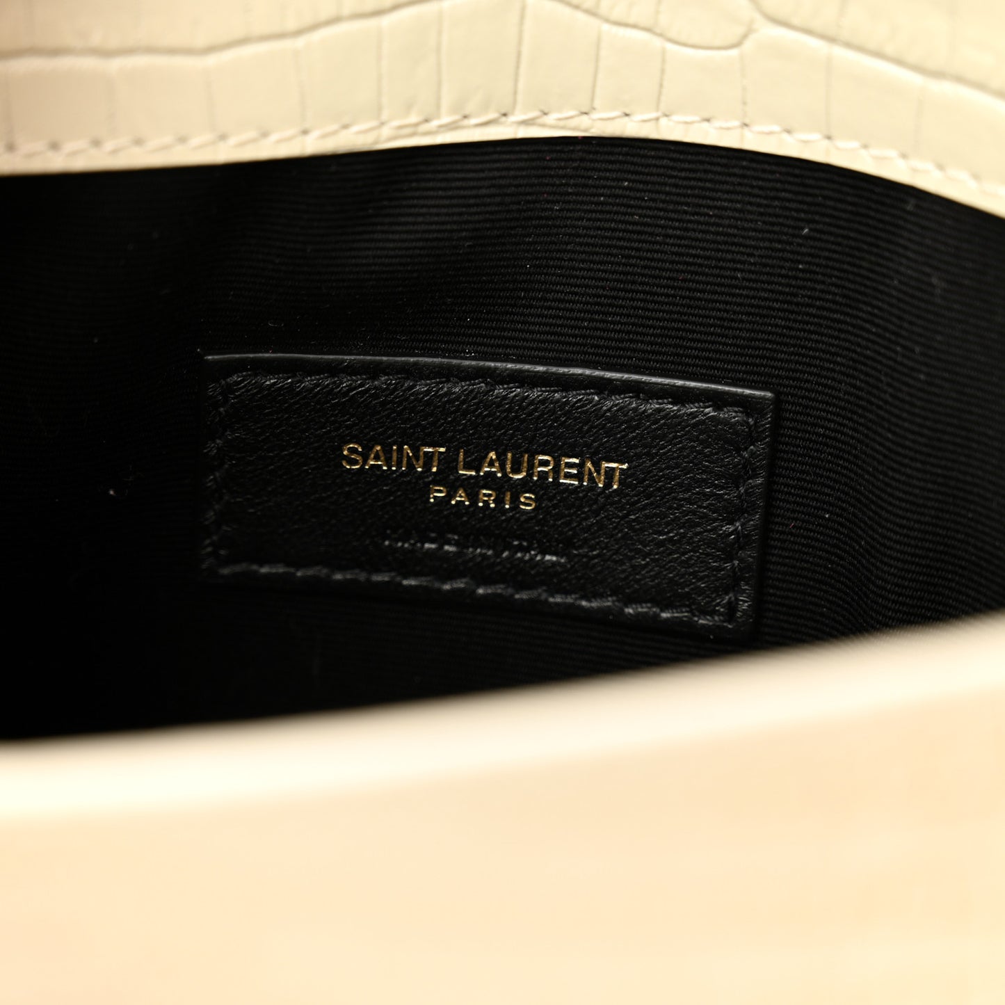 Calfskin Crocodile Embossed Uptown Monogram Pouch Crema Soft