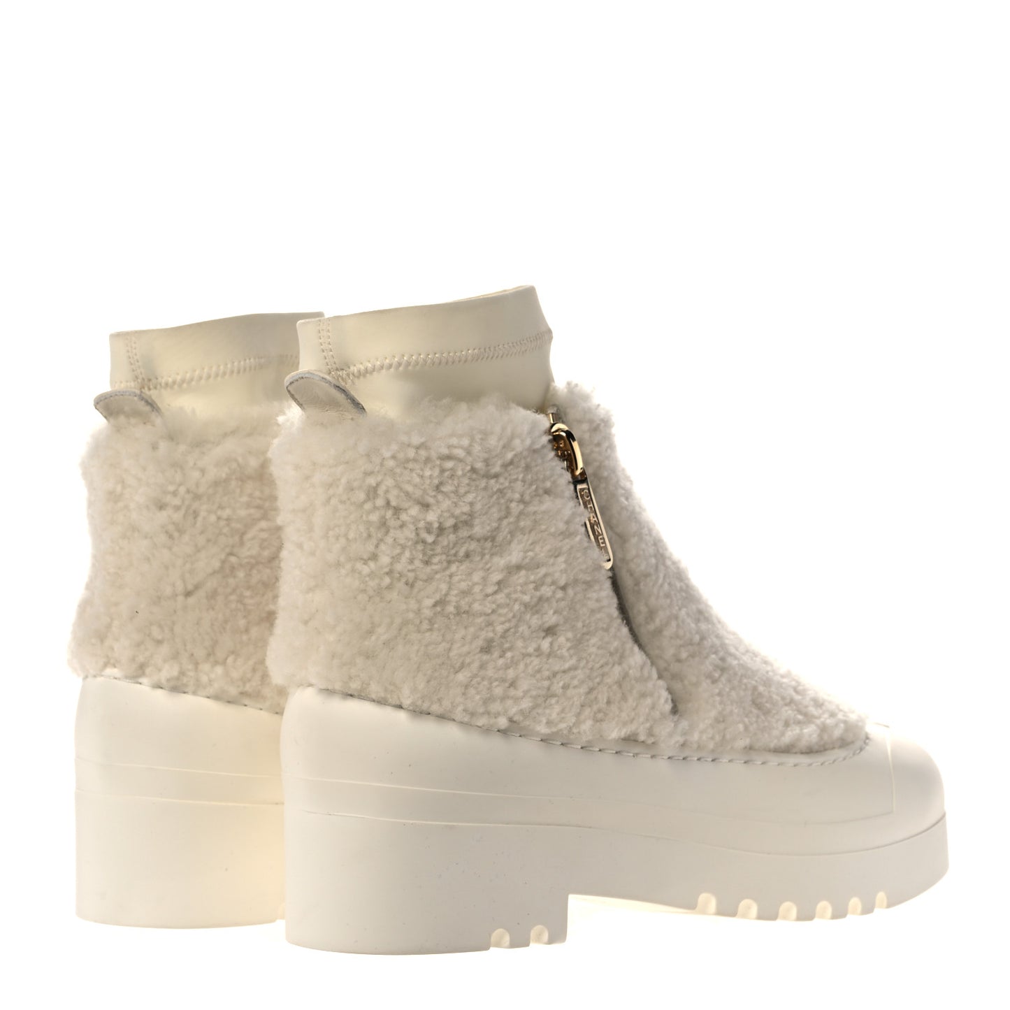 Shearling Rubber Zip Short Boots 38 White