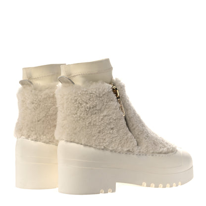Chanel Shearling Rubber Zip Short Boots 38 White 4 of 8