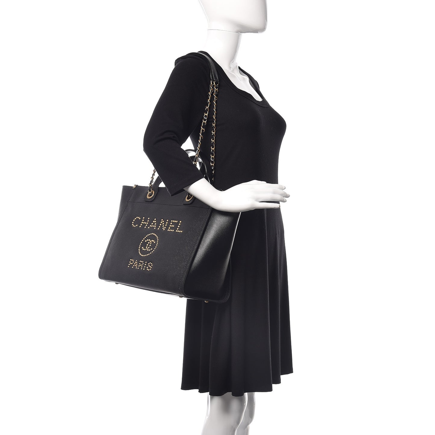 Caviar Small Studded Deauville Tote Black
