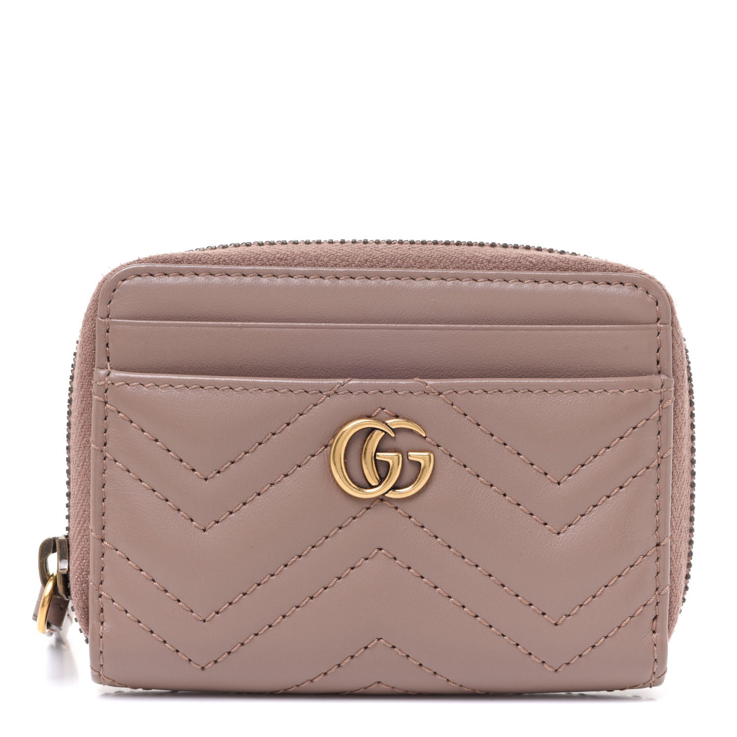 Gucci Calfskin Matelasse GG Marmont Zip Around Card Case Porcelain Rose 1 of 7