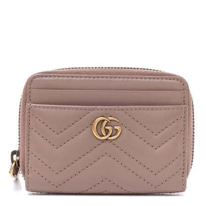 Gucci Calfskin Matelasse GG Marmont Zip Around Card Case Porcelain Rose 1 of 7