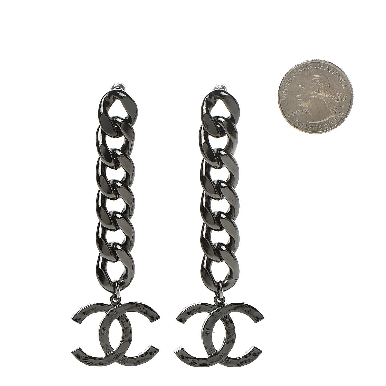 Chanel Metal CC Pick Drop Earrings Ruthenium 2 of 5