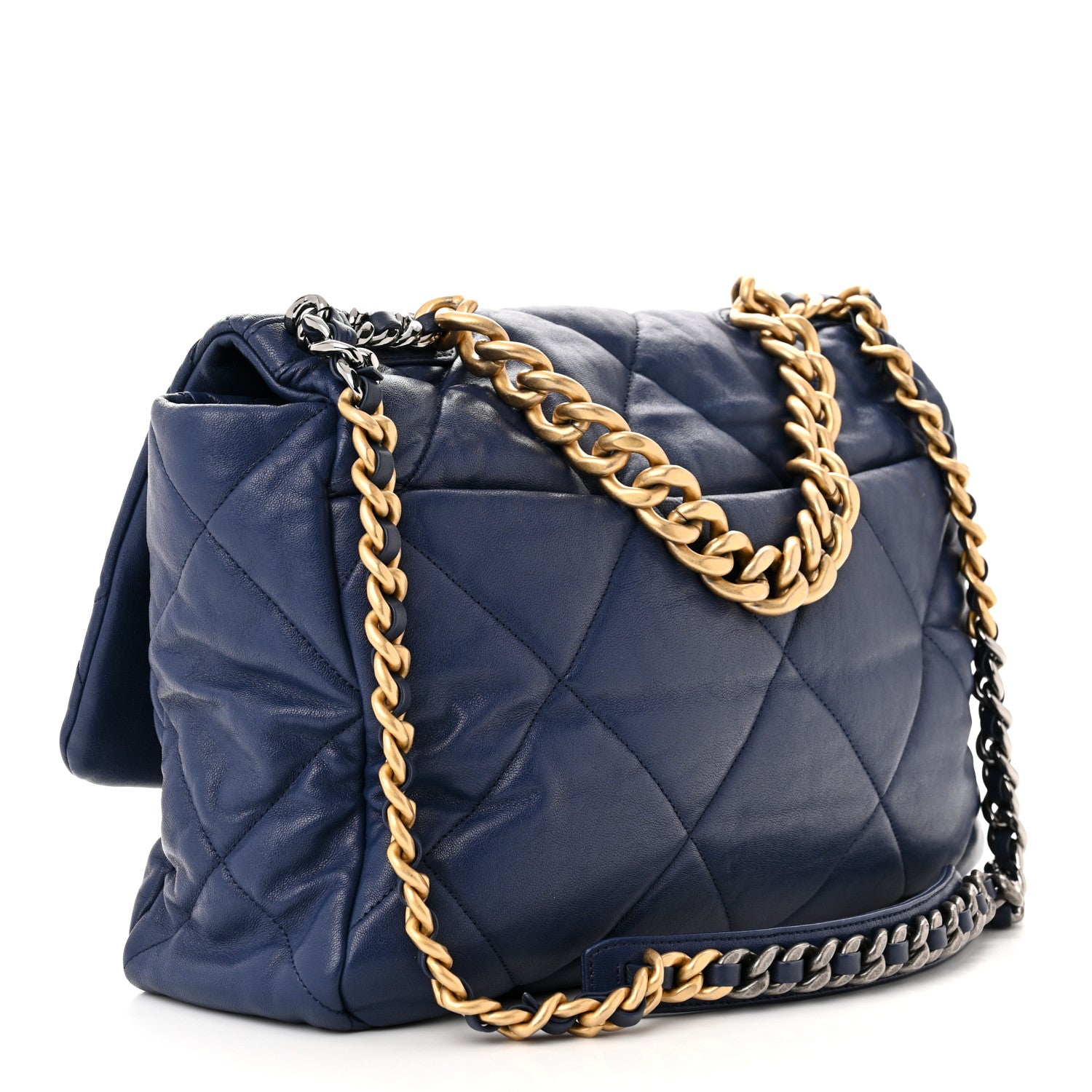 Chanel Goatskin Quilted Maxi Chanel 19 Flap Blue 4 of 13