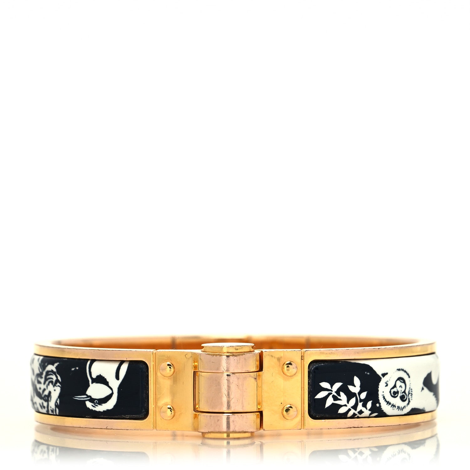 Hermes Enamel Printed Charniere Tendresse Feline Tattoo Hinged Bracelet S Positif Negatif 1 of 5