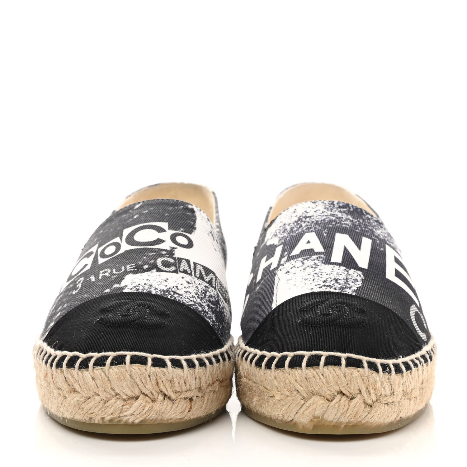 Chanel Printed Canvas Grosgrain 31 Rue Cambon Espadrilles 38 Black White 2 of 9