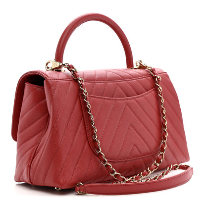 Chanel Caviar Chevron Quilted Small Coco Handle Flap Red 3 of 10