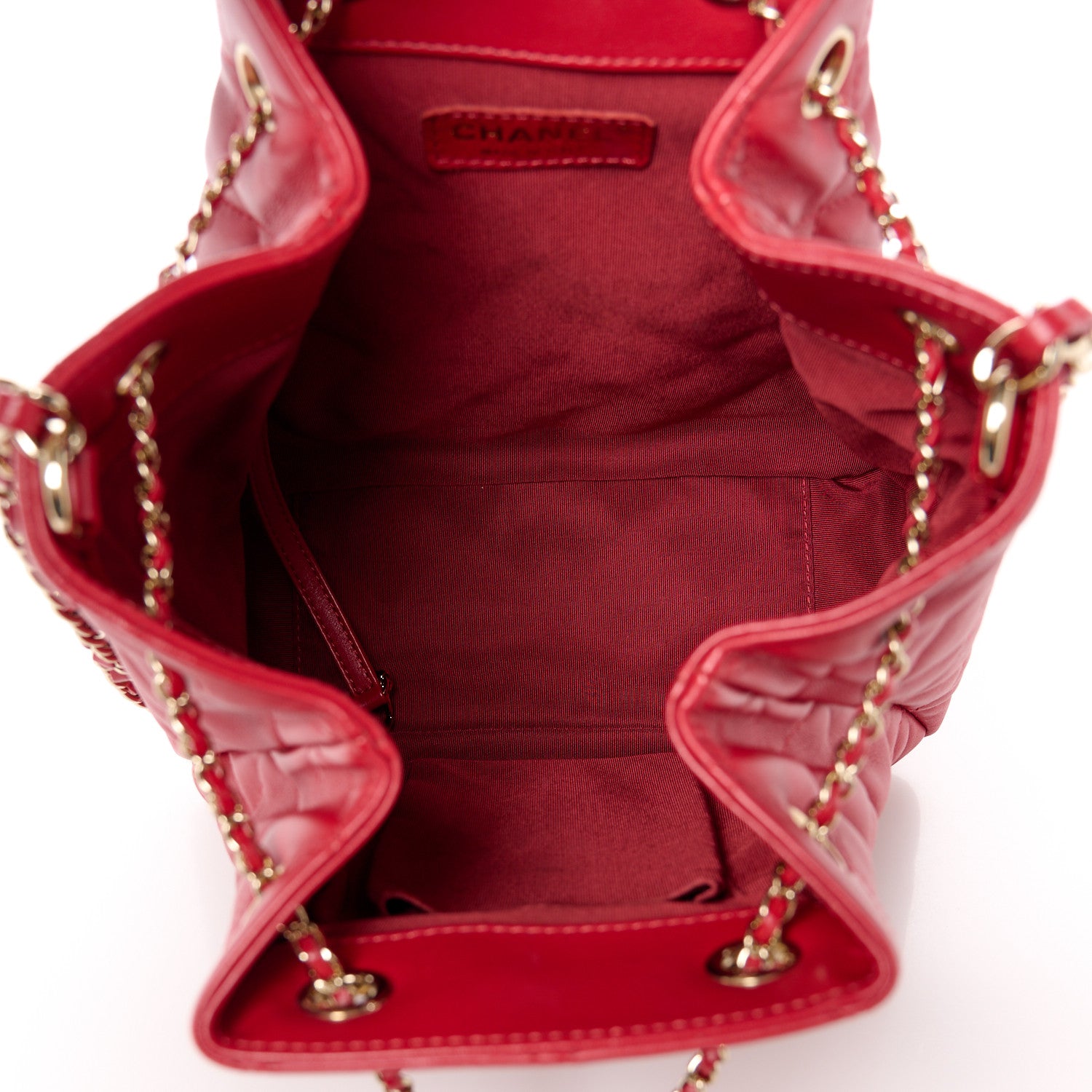 Chanel Lambskin Quilted Chain Drawstring Bag Red 5 of 10