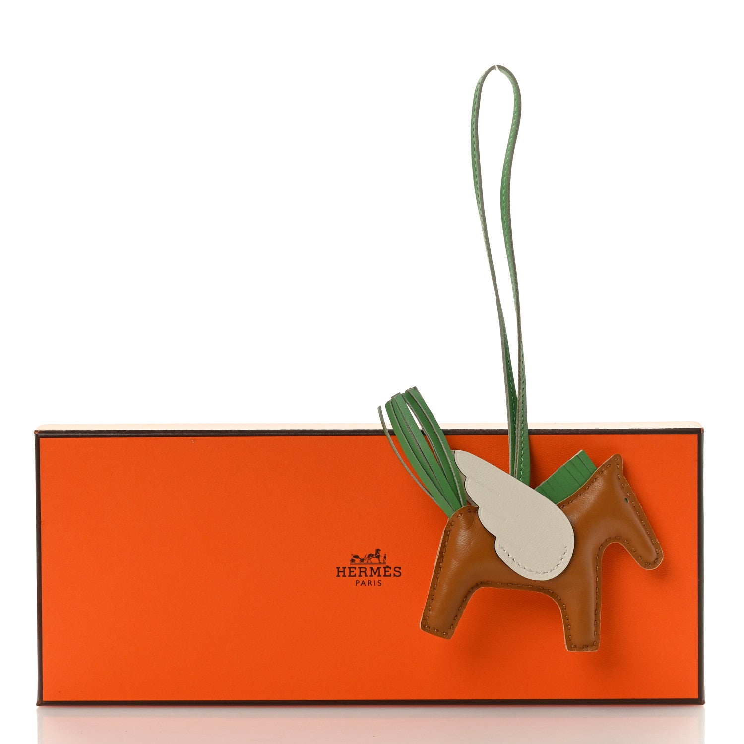 Hermes Milo Lambskin Grigri Rodeo Pegase Horse Bag Charm PM Sesame Craie Criquet Vert 4 of 4