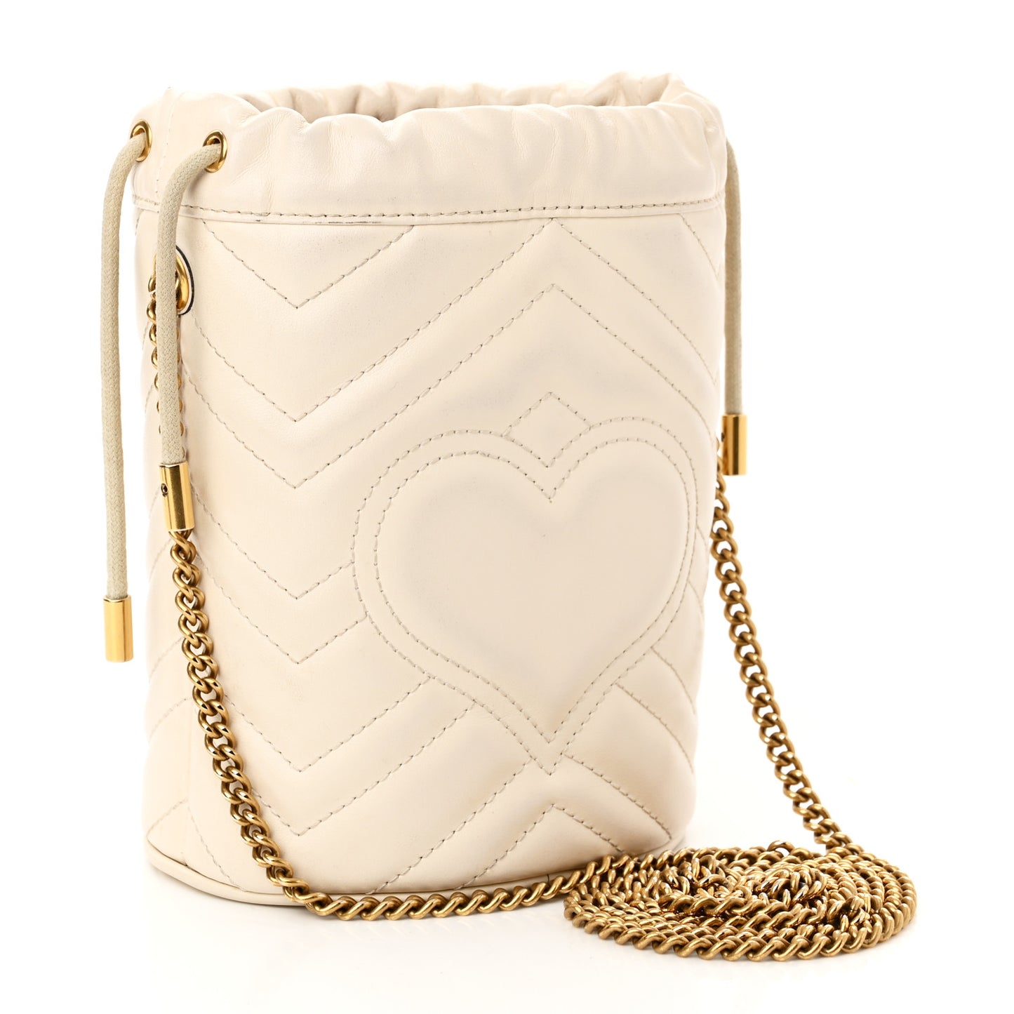 Calfskin Matelasse Mini GG Marmont 2.0 Bucket Bag White