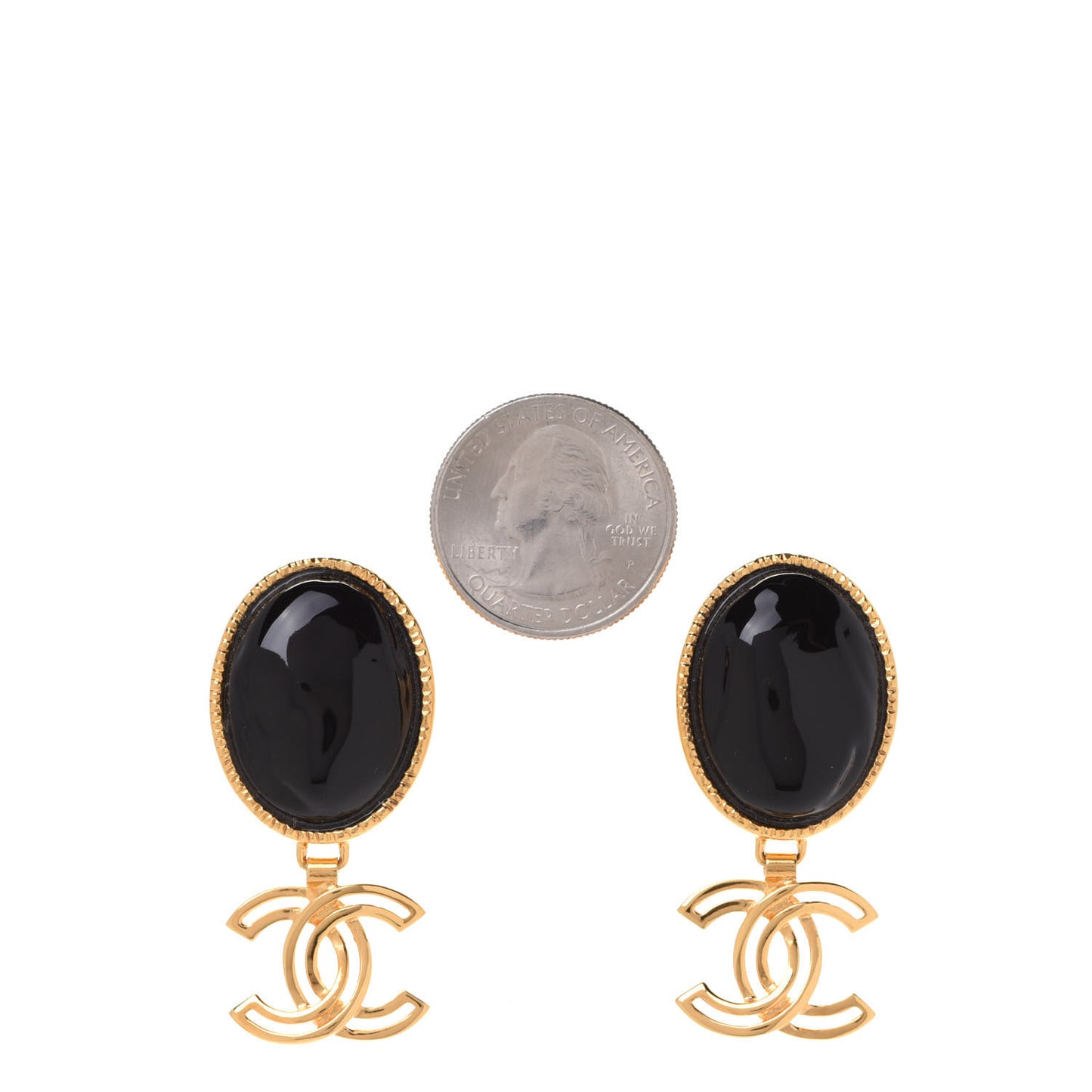 Resin Metal Obazine CC Drop Earrings Gold Black