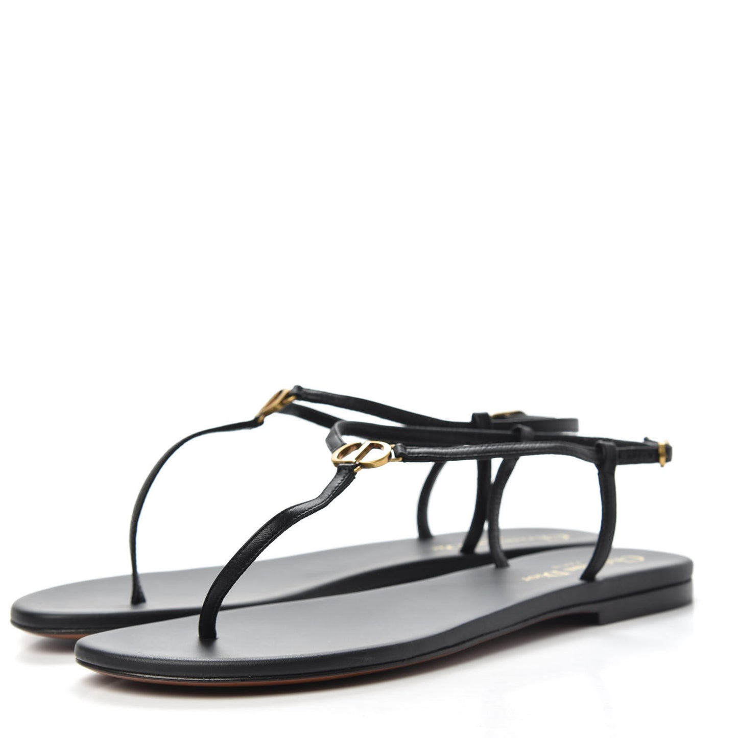 Lambskin Signature T-Strap Sandals 38 Black