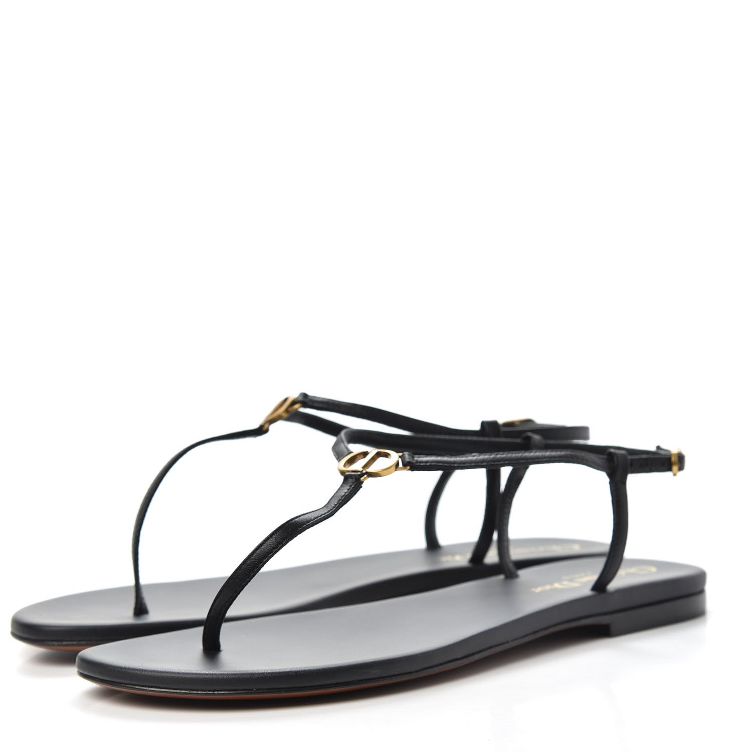 Christian Dior Lambskin Signature T-Strap Sandals 38 Black 3 of 8