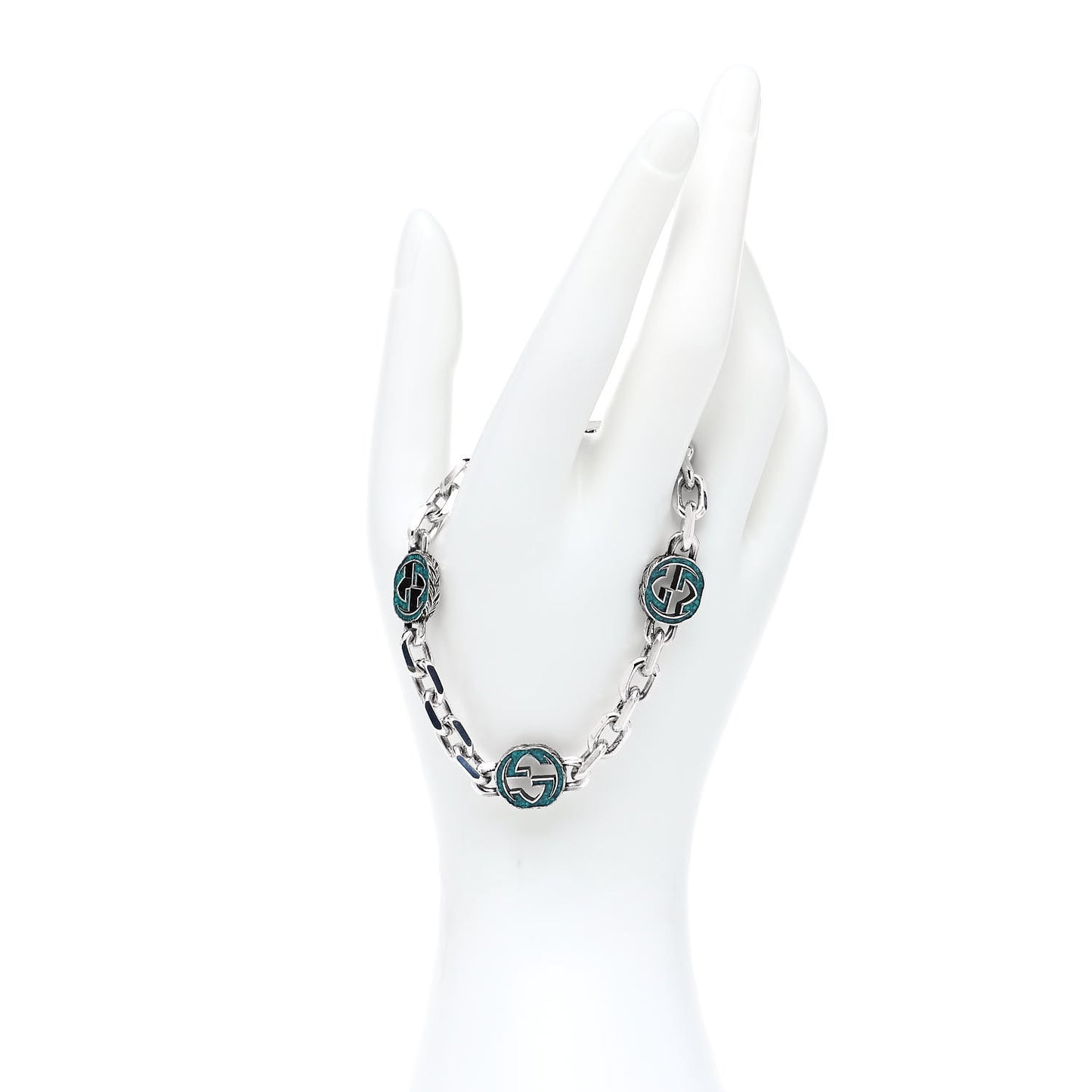 Sterling Silver Enamel Interlocking G Link Bracelet Turquoise