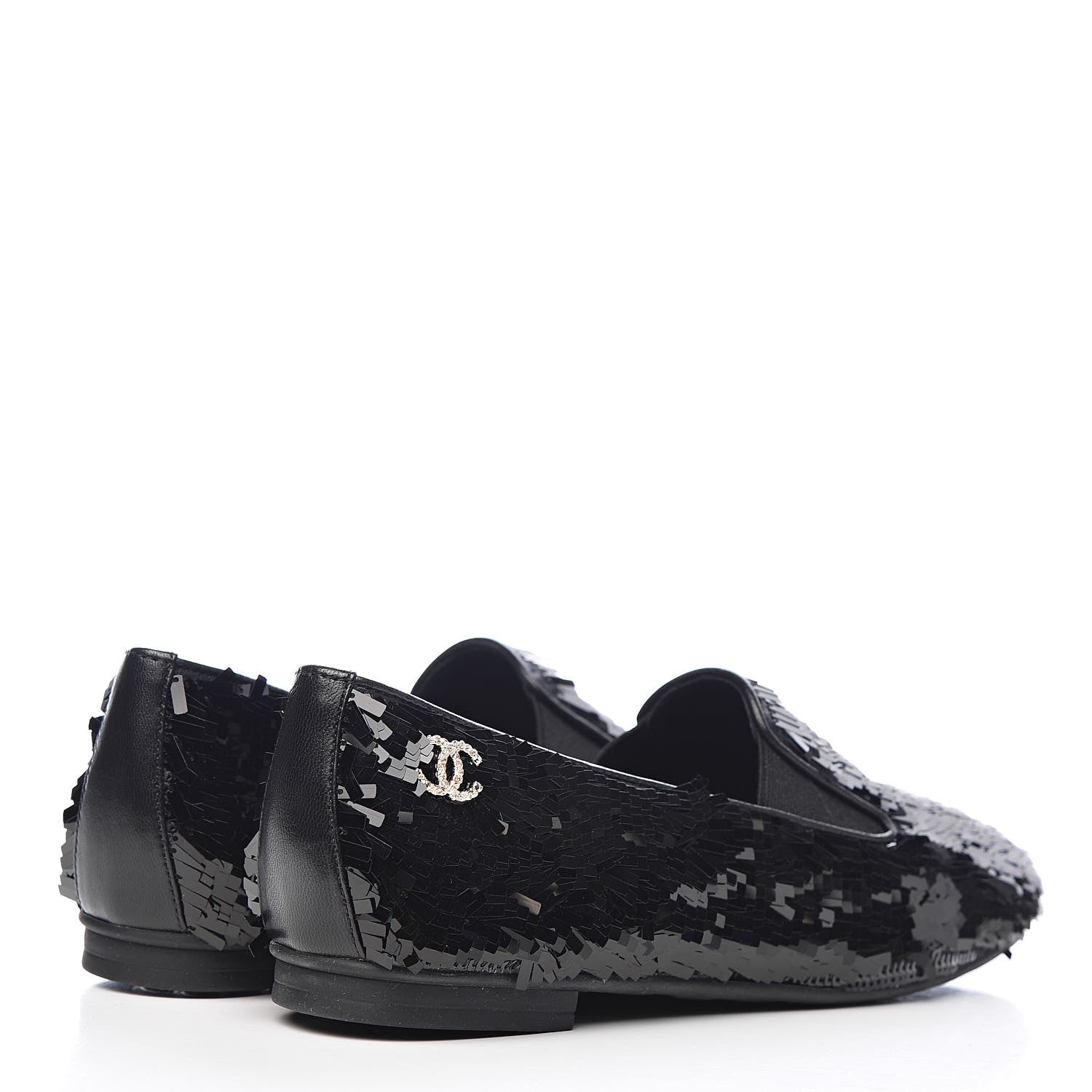 Chanel Sequin CC Loafers 37 Black 4 of 11