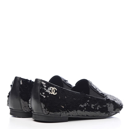 Chanel Sequin CC Loafers 37 Black 4 of 11