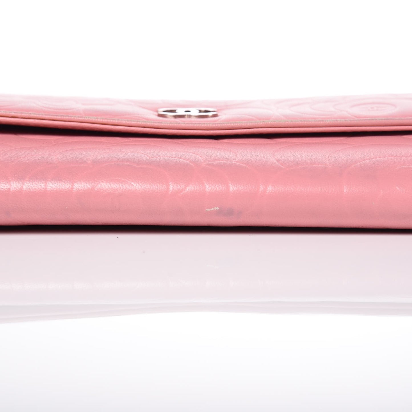 Lambskin Embossed Camellia Large Gusset Flap Wallet Pink