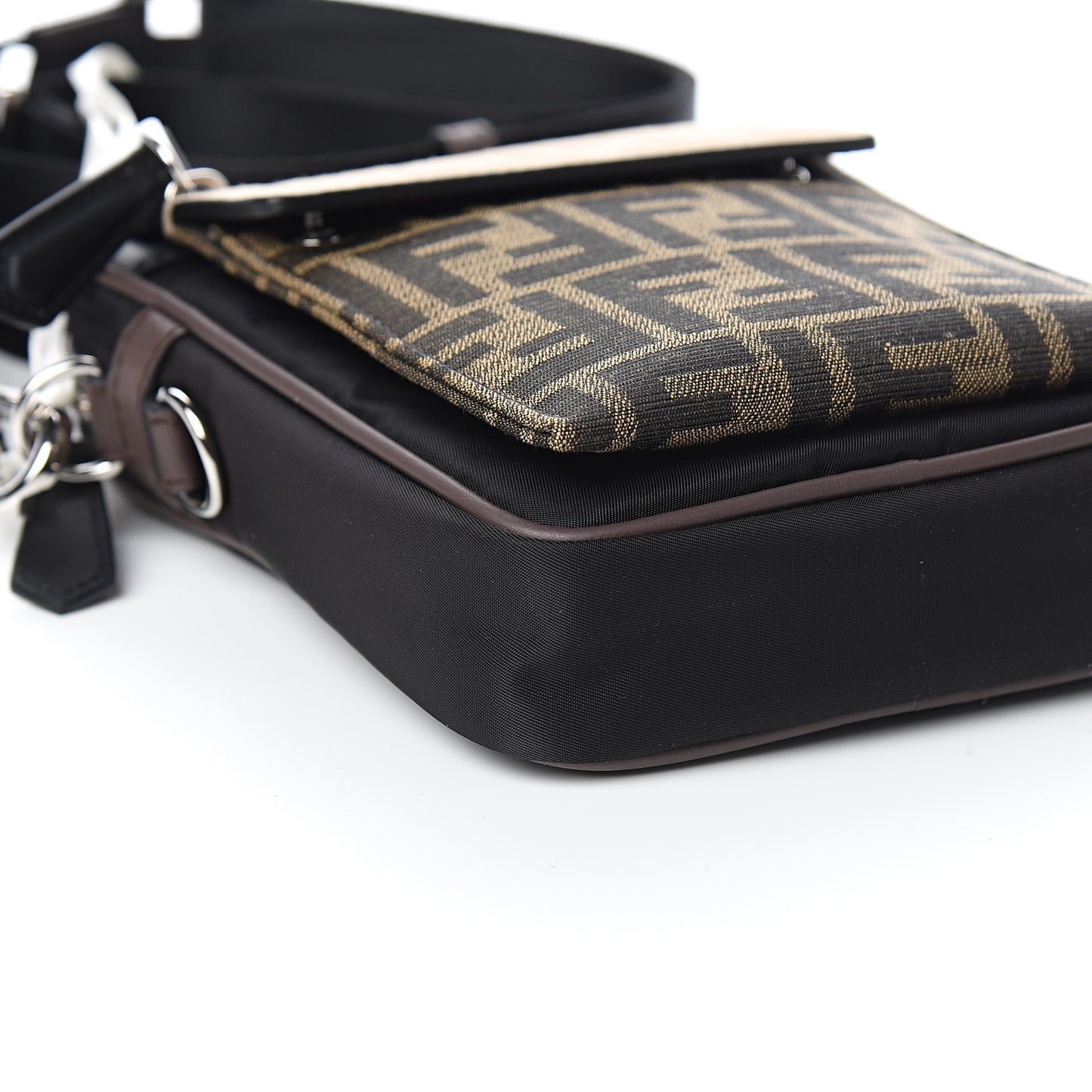 Nylon Fabric Jacquard Chamois FF 1974 Medium Crossbody Messenger Black Nuvola