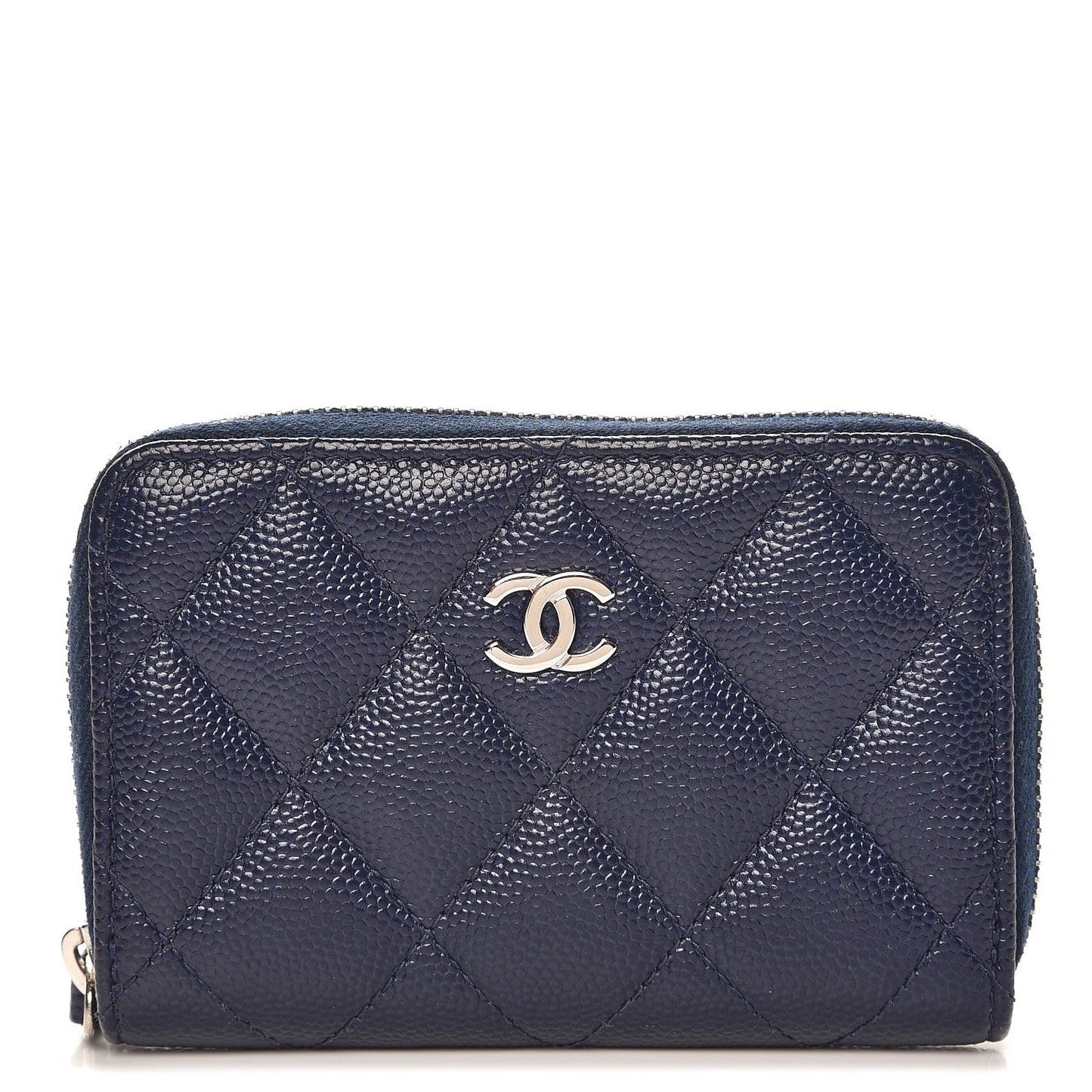 Caviar Quilted Zip Coin Purse Navy