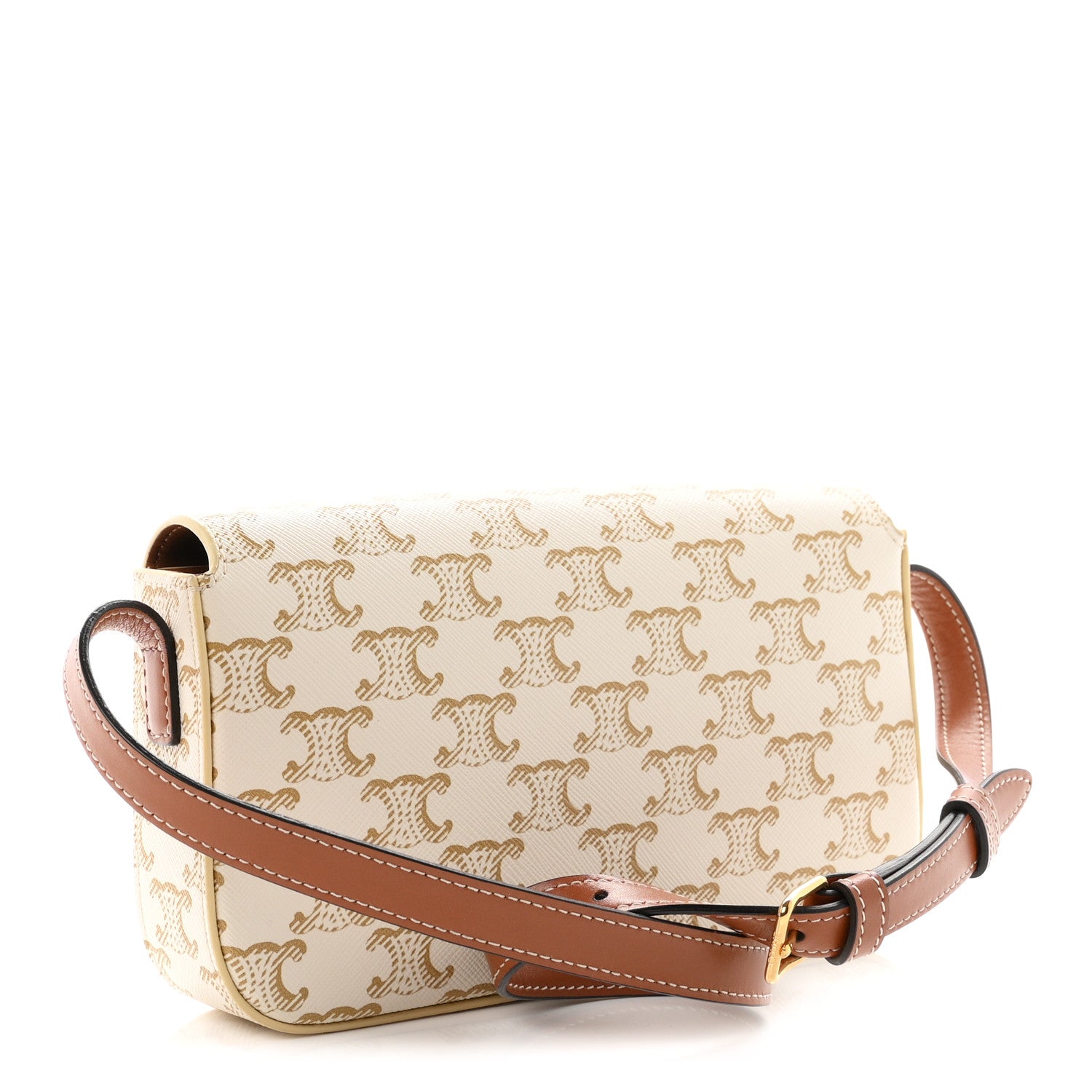 Celine Canvas Calfskin Triomphe Shoulder Bag White 3 of 11