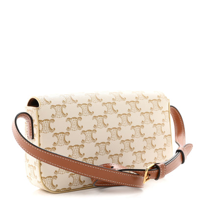 Celine Canvas Calfskin Triomphe Shoulder Bag White 3 of 11