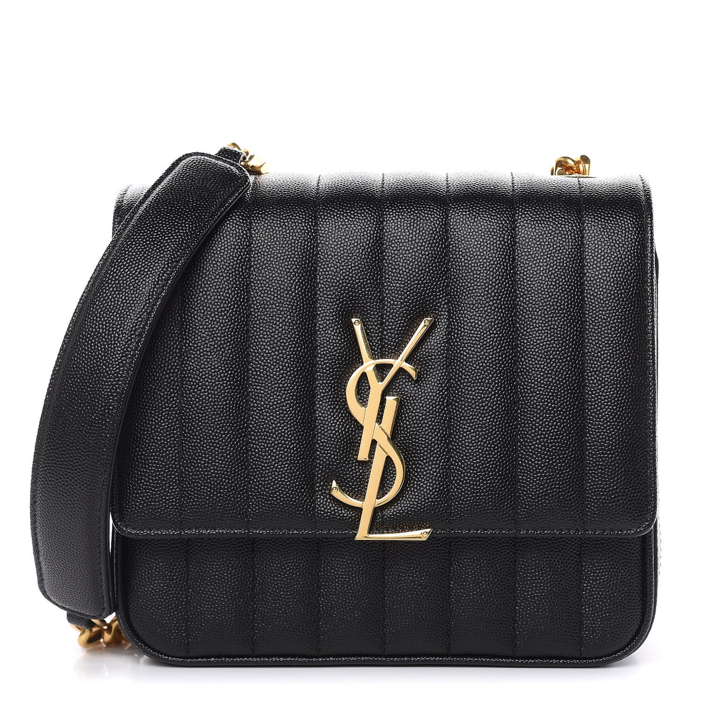 Grain De Poudre Matelasse Monogram Medium Vicky Chain Bag Black
