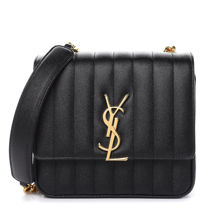 Saint Laurent Grain De Poudre Matelasse Monogram Medium Vicky Chain Bag Black 1 of 9