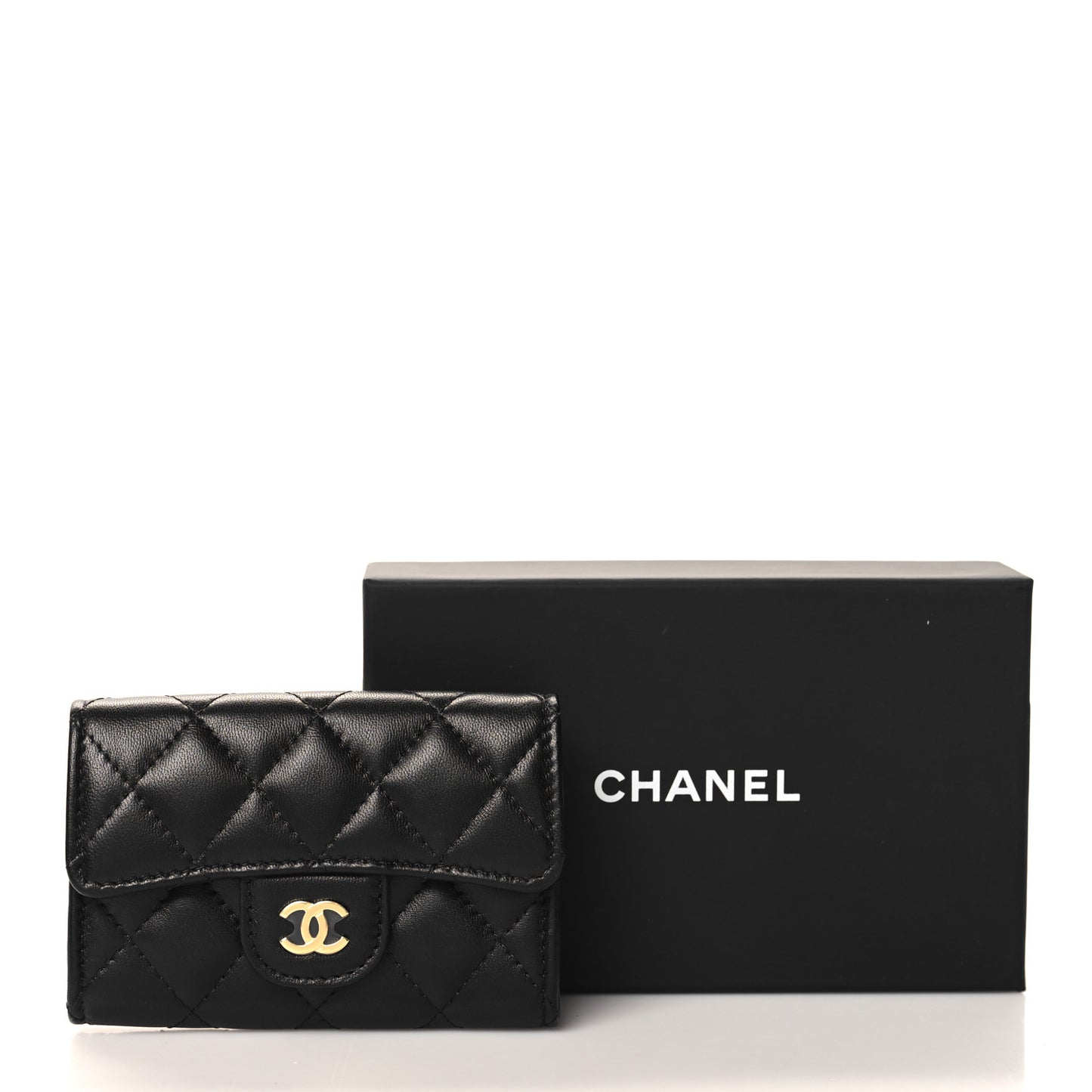 Lambskin Quilted Flap Card Holder Wallet Black