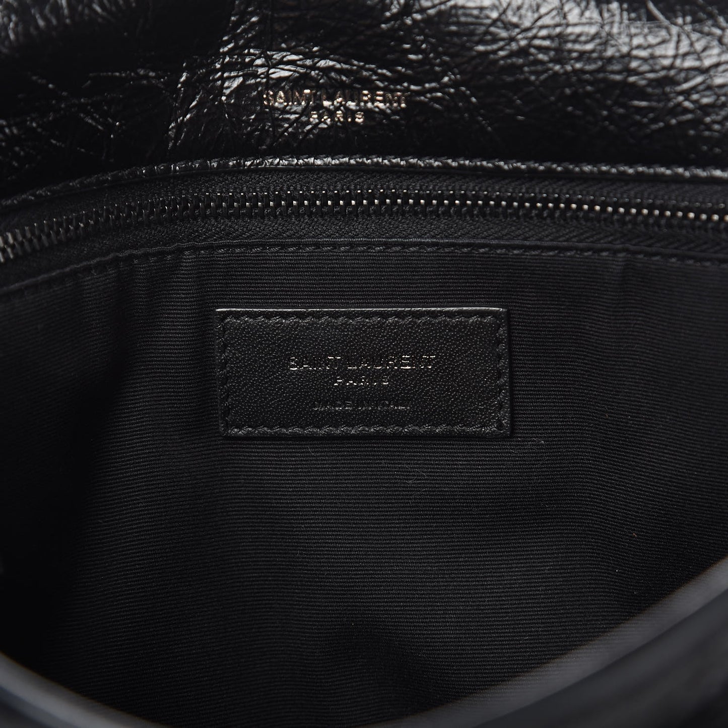 Crinkled Calfskin Matelasse Monogram Medium Niki Chain Satchel Black