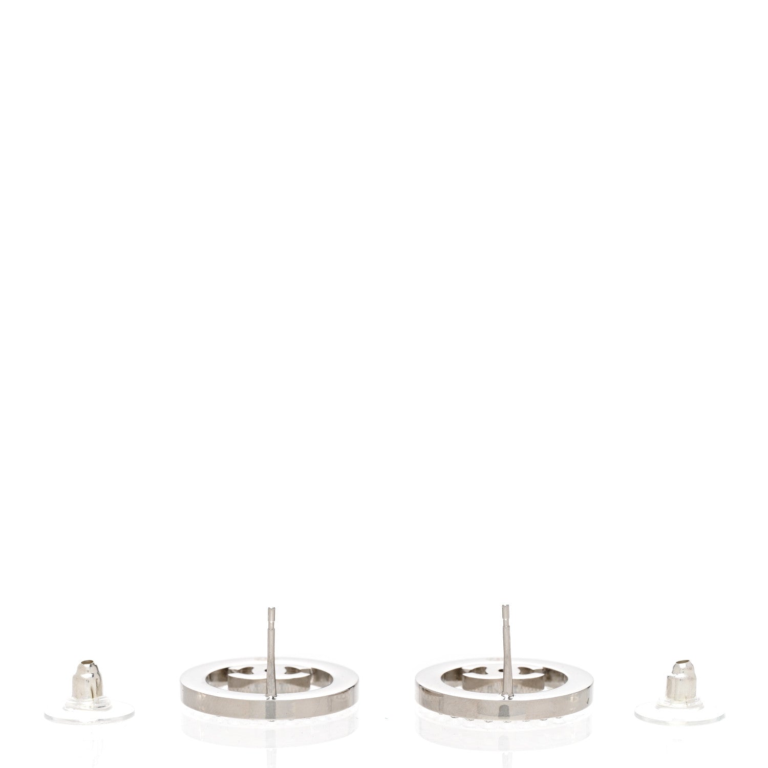 Chanel Crystal CC Round Earrings Silver 3 of 5
