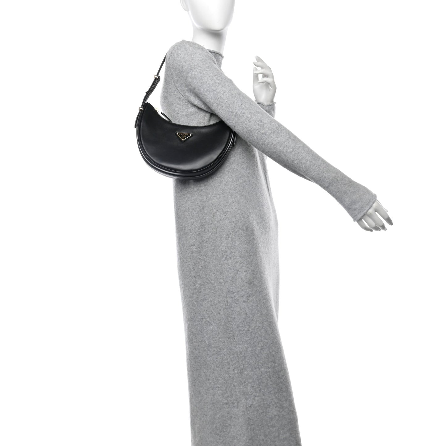 Soft Calfskin Arque Shoulder Bag Black