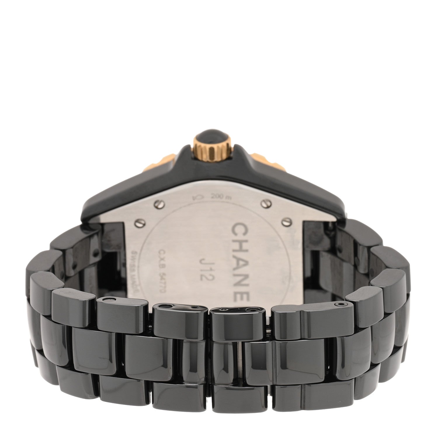 Chanel Stainless Steel 18K Yellow Gold Ceramic Diamond 38mm J12 Quartz Watch Black 3 of 4