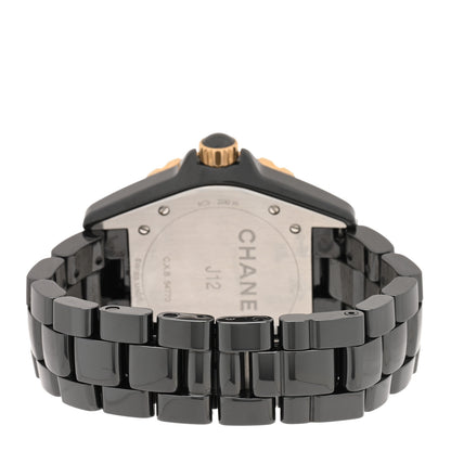 Chanel Stainless Steel 18K Yellow Gold Ceramic Diamond 38mm J12 Quartz Watch Black 3 of 4