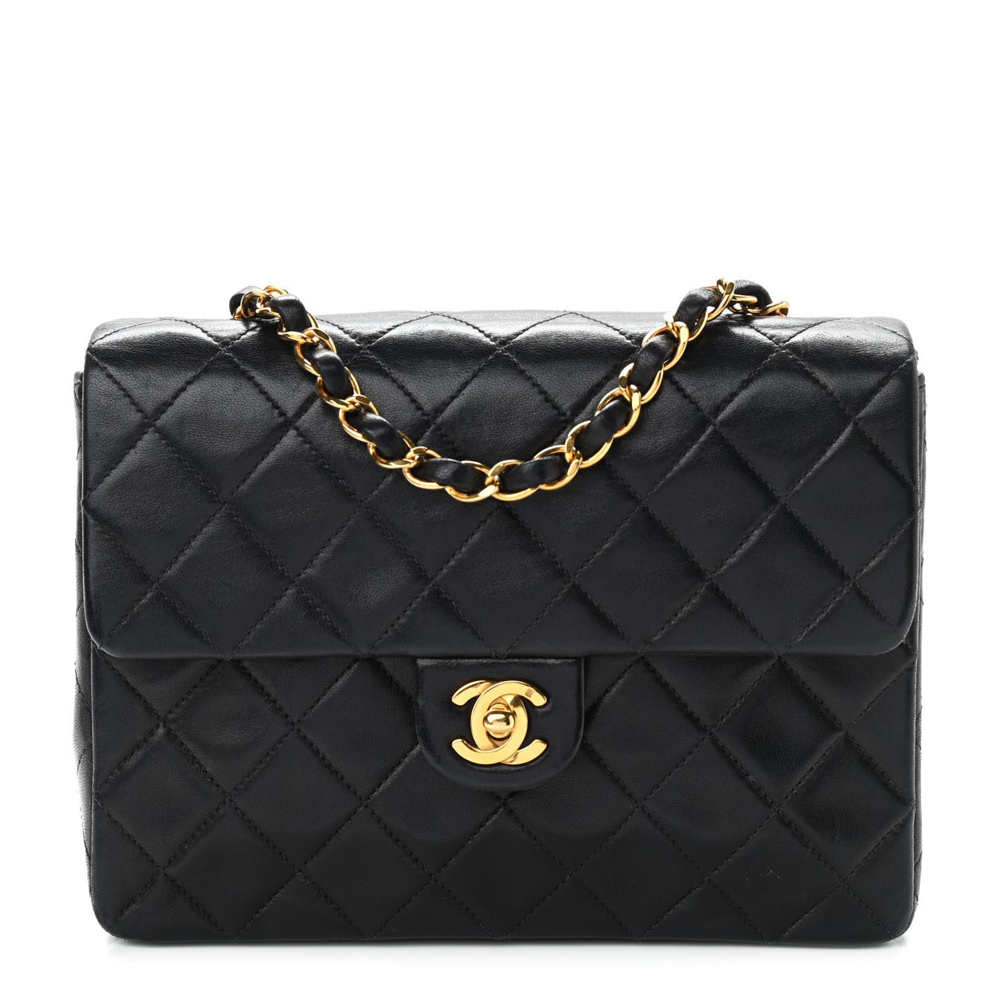 Lambskin Quilted Mini Square Flap Bag Black