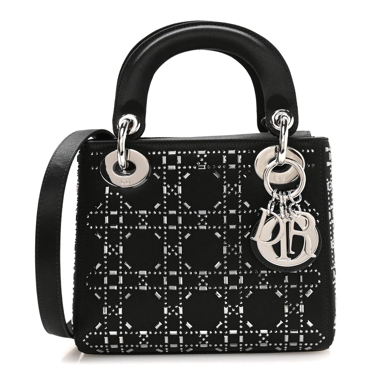 Satin Crystal Cannage Mini Lady Dior Black