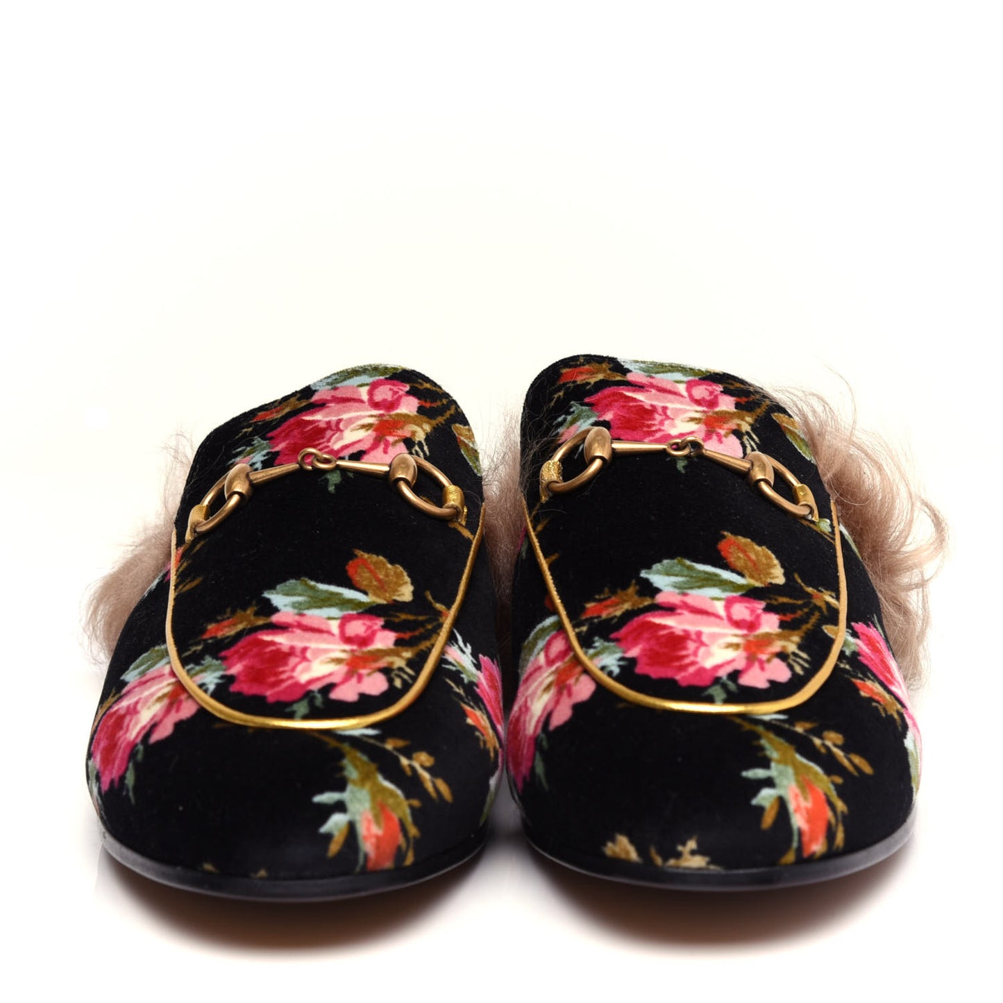 Velvet Fur Floral Womens Princetown Slippers 41.5 Black