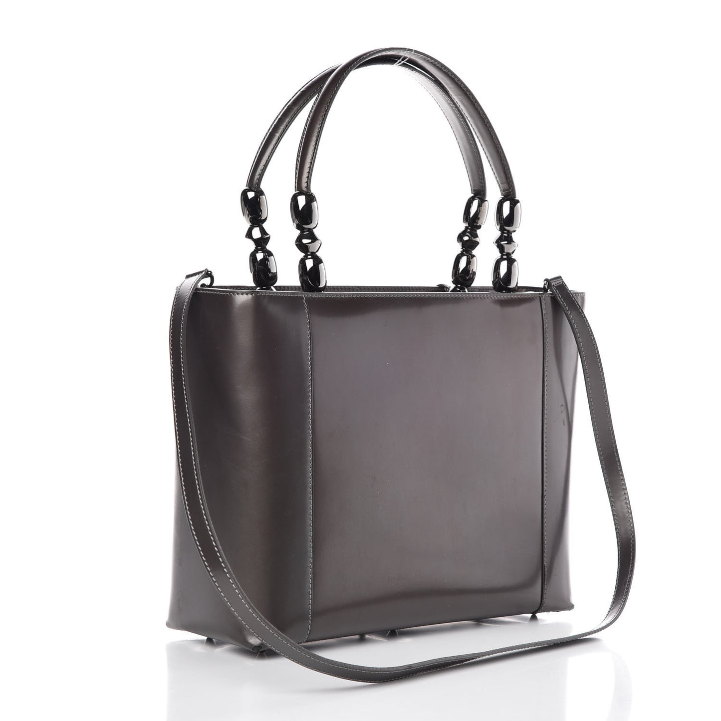Patent Chrome Beaded Malice Tote Grey