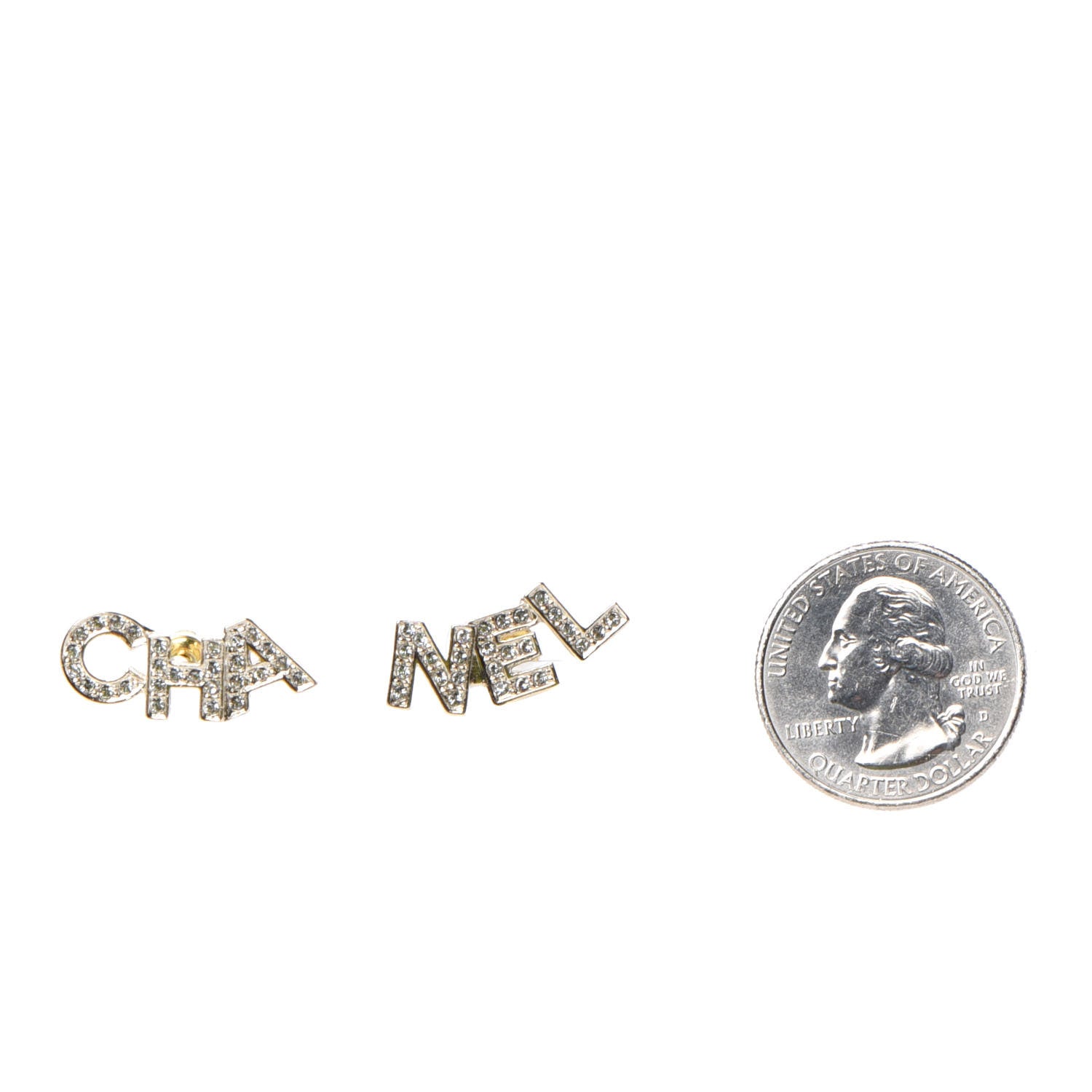 Chanel Crystal Pearl Signature Stud Earrings Gold 2 of 5