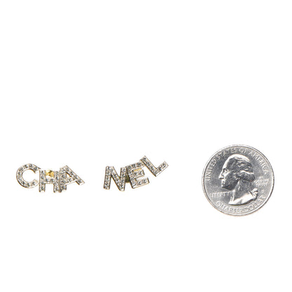 Chanel Crystal Pearl Signature Stud Earrings Gold 2 of 5