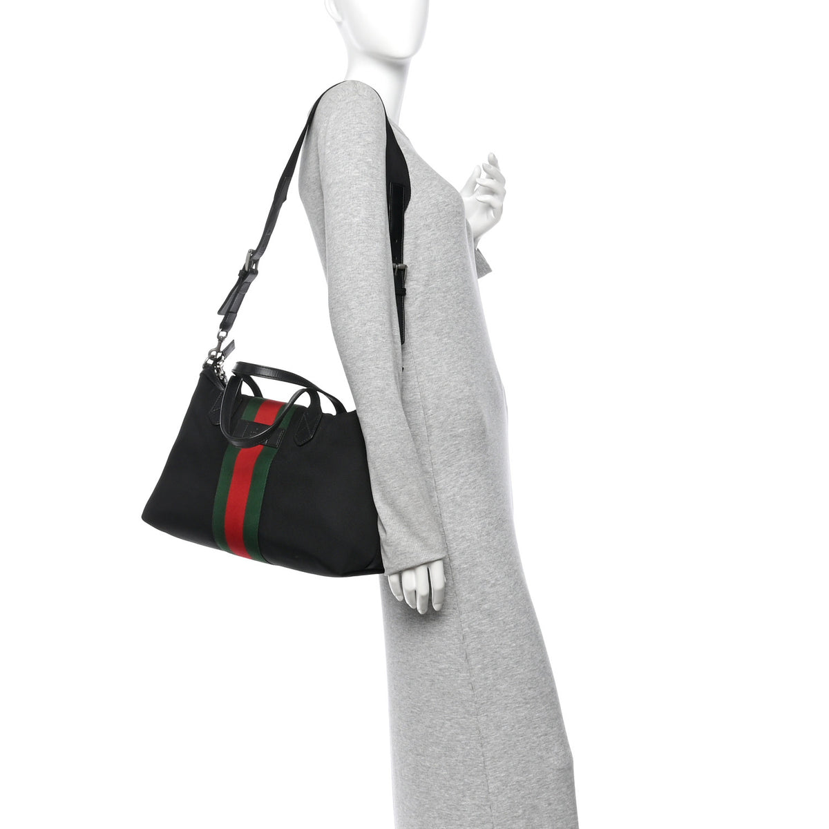 Techno Canvas Web Top Handle Shoulder Bag Black