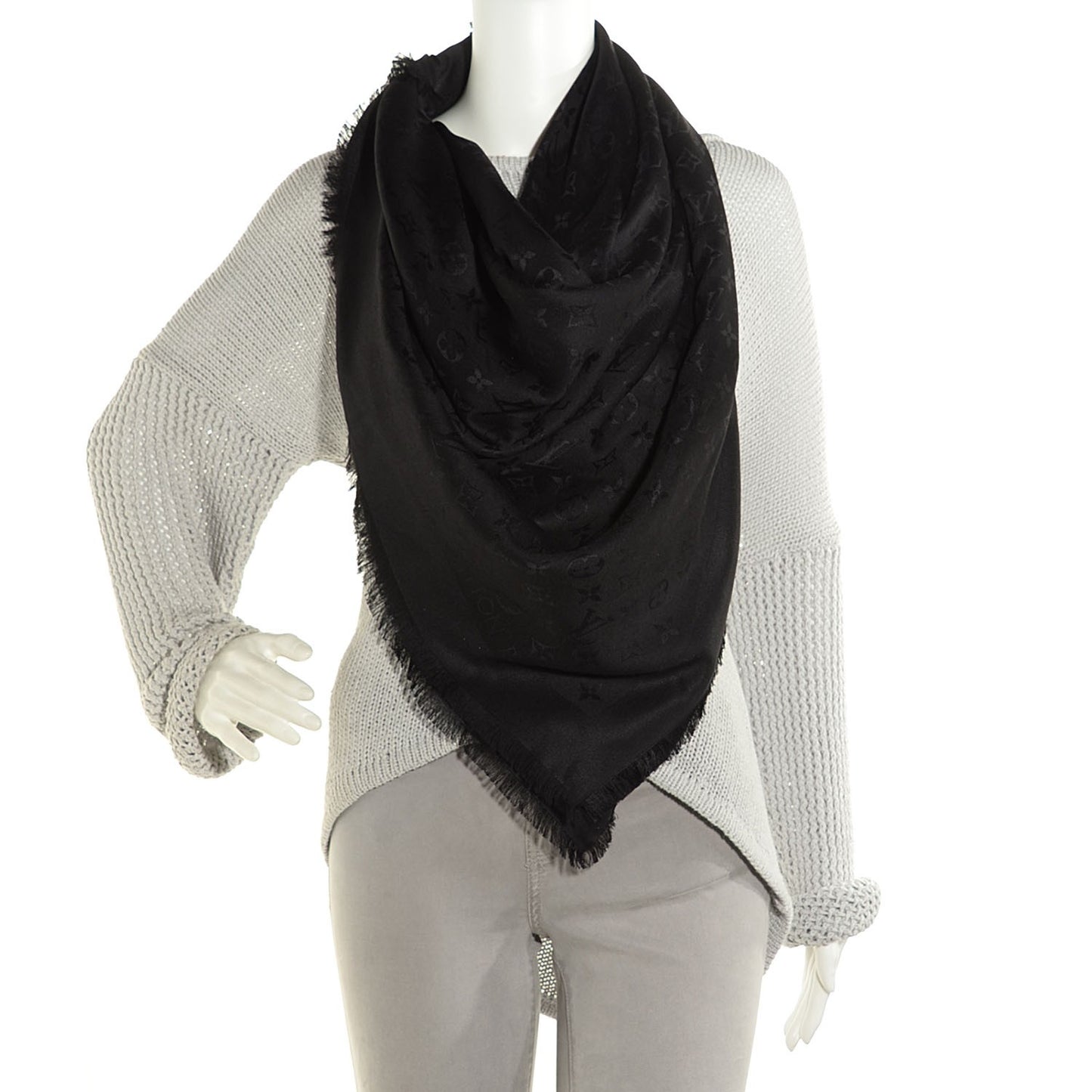 Silk Wool Monogram Shawl Black