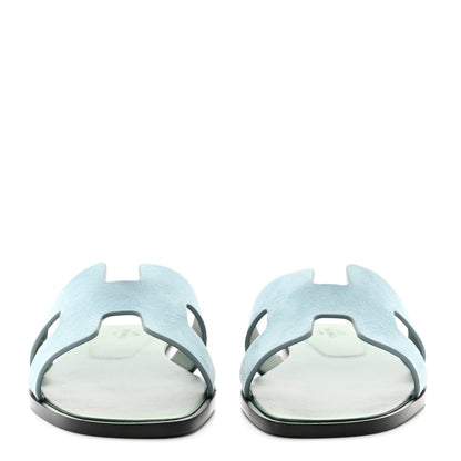 Hermes Suede Goatskin Oran Sandals 37 Vert D’eau Vert Anglais 2 of 9