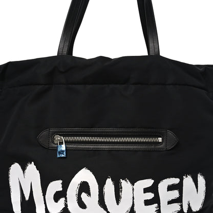Alexander McQueen Nylon Graffiti Logo The Bundle Tote Black White 13 of 17