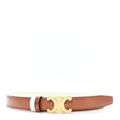 Celine Box Calfskin Reversible Triomphe Belt 75 30 White Tan 1 of 4
